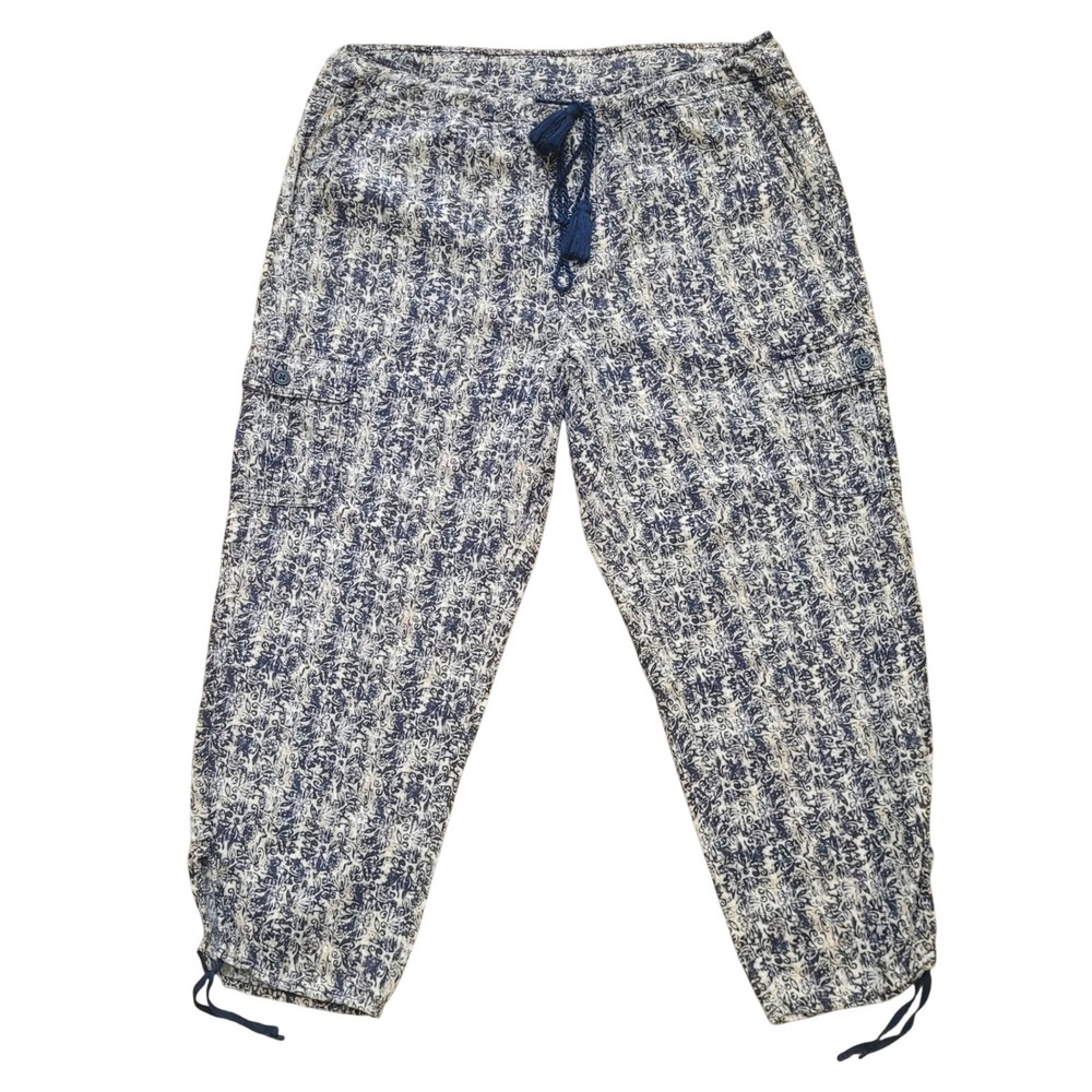 Caffe Marrakesh Blue White Floral Harem Cargo Pants Medium Crop Capri